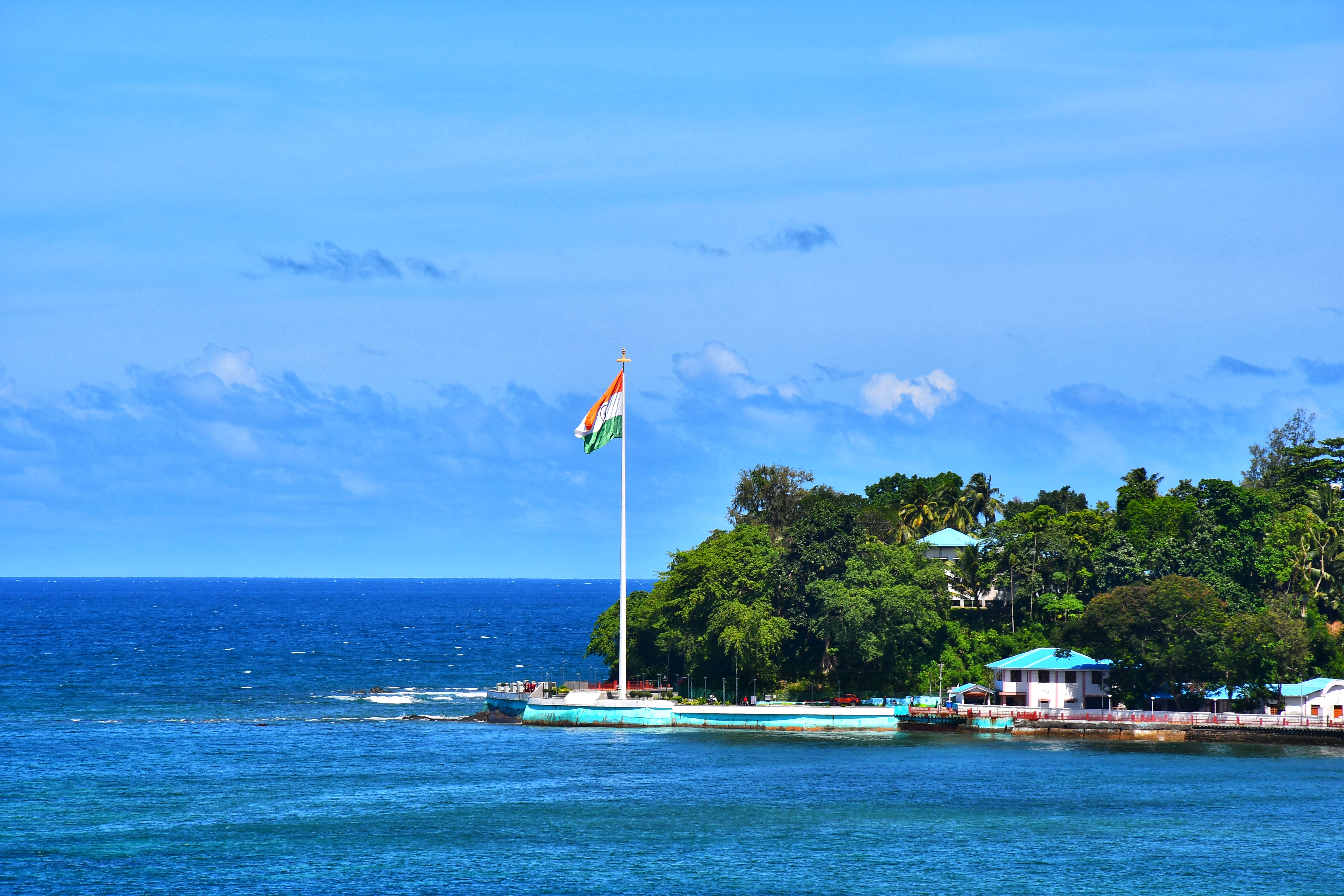 Boats on a calm river with forest, Andaman