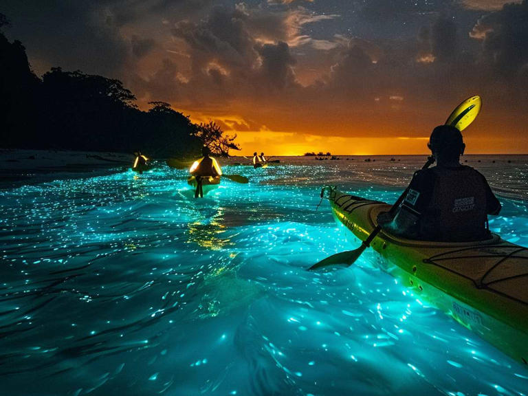 Boats on a calm river with forest, Andaman